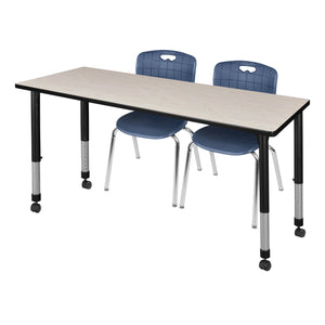 Kee Classroom Table and Chair Package, Kee 66" x 24" Rectangular Mobile Adjustable Height Table with 2 Andy 18" Stack Chairs