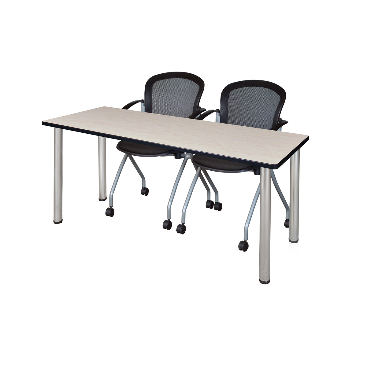 Kee Training Table and Chair Package, Kee 66" x 24" Post Leg Training/Seminar Table with 2 Cadence Nesting Chairs