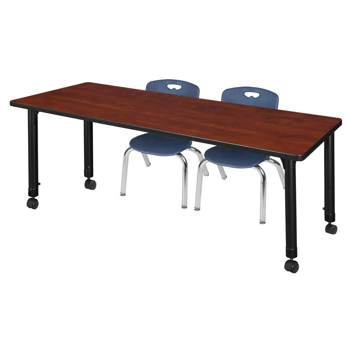 Kee Classroom Table and Chair Package, Kee 66" x 30" Rectangular Mobile Adjustable Height Table with 2 Andy 12" Stack Chairs