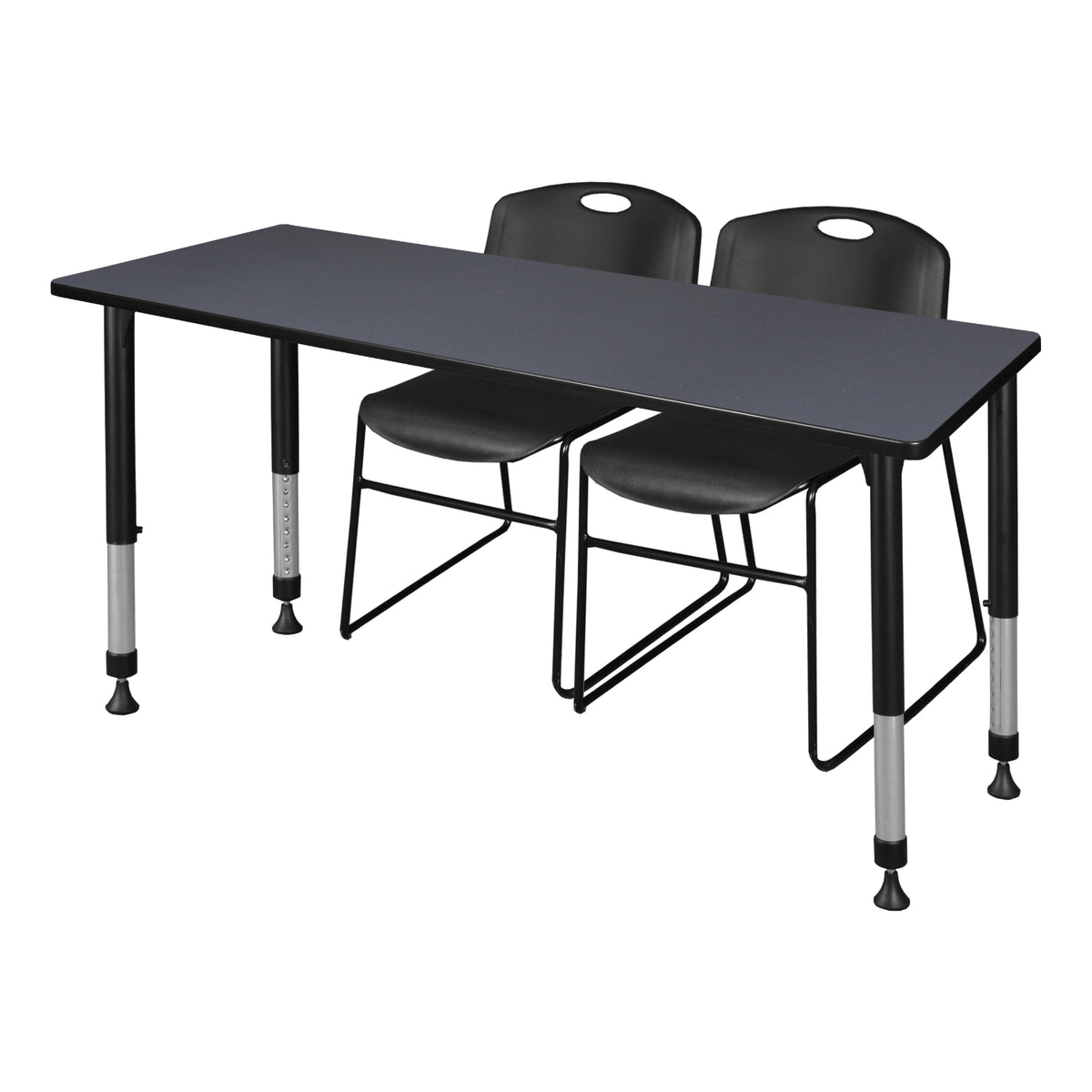 Kee Classroom Table and Chair Package, Kee 66" x 30" Rectangular Adjustable Height Table with 2 Black Zeng Stack Chairs