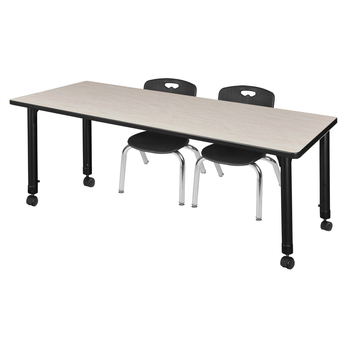 Kee Classroom Table and Chair Package, Kee 66" x 30" Rectangular Mobile Adjustable Height Table with 2 Andy 12" Stack Chairs
