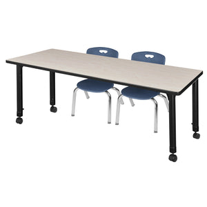 Kee Classroom Table and Chair Package, Kee 66" x 30" Rectangular Mobile Adjustable Height Table with 2 Andy 12" Stack Chairs