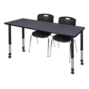 Kee Classroom Table and Chair Package, Kee 72" x 30" Rectangular Mobile Adjustable Height Table with 2 Andy 18" Stack Chairs