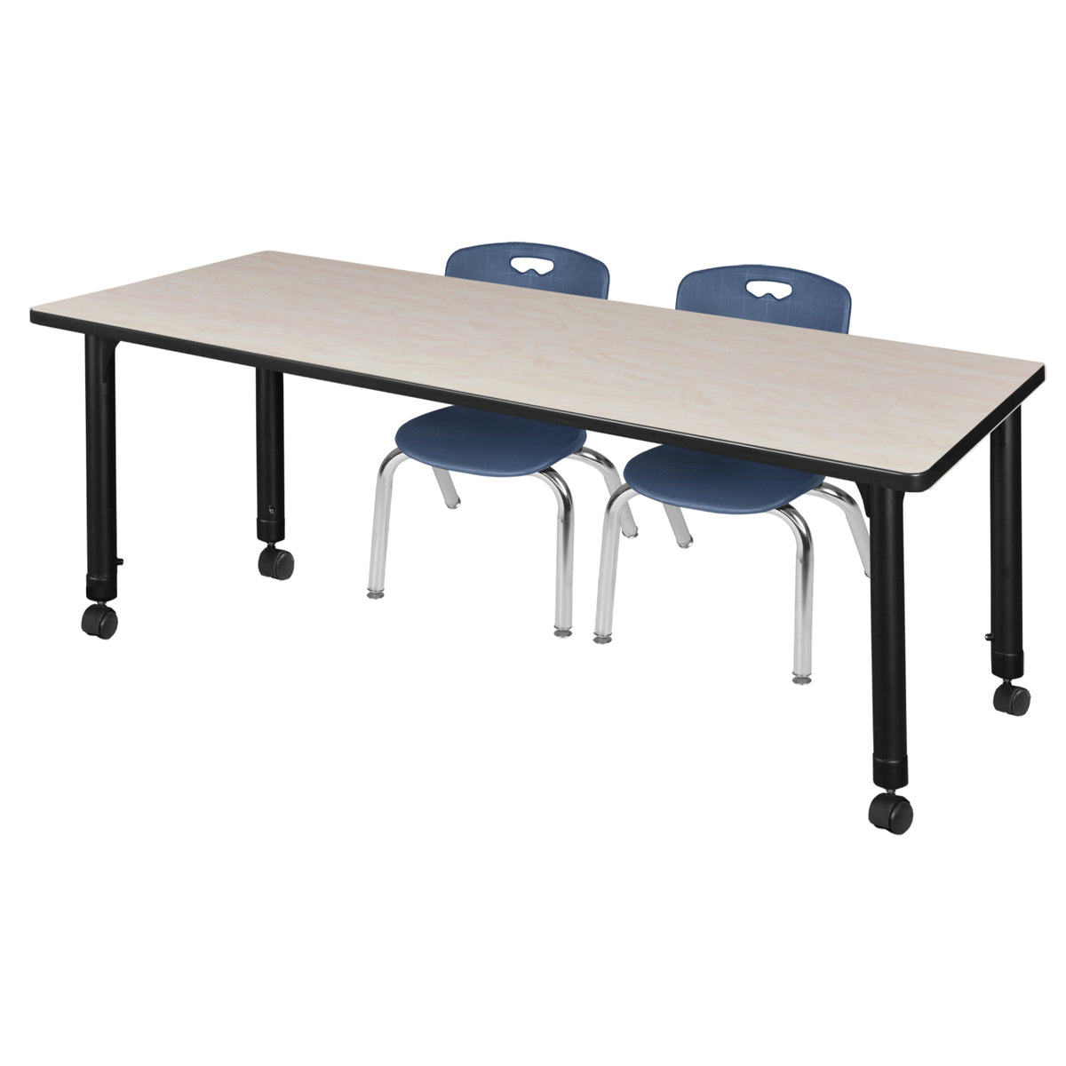 Kee Classroom Table and Chair Package, Kee 72" x 30" Rectangular Mobile Adjustable Height Table with 2 Andy 12" Stack Chairs