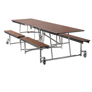 Mobile Cafeteria Table with Benches, 10'L, Particleboard Core, Vinyl T-Mold Edge, Chrome Frame