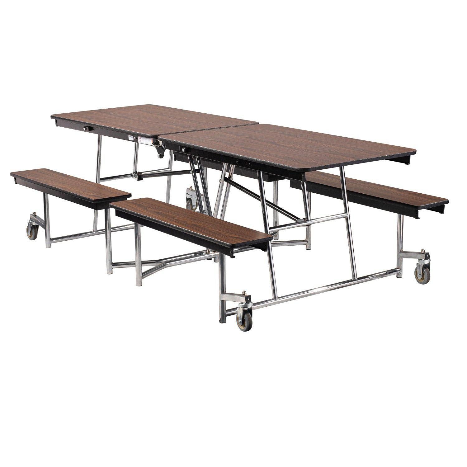 Mobile Cafeteria Table with Benches, 8'L, MDF Core, Black ProtectEdge, Chrome Frame