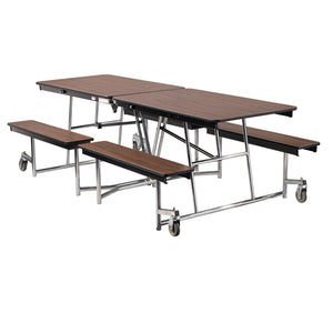 Mobile Cafeteria Table with Benches, 8'L, Plywood Core, Vinyl T-Mold Edge, Chrome Frame