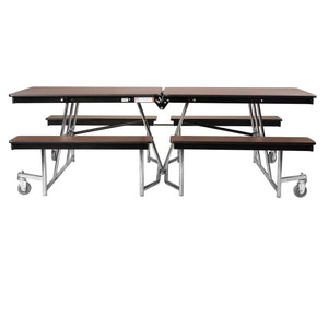 Mobile Cafeteria Table with Benches, 8'L, Plywood Core, Vinyl T-Mold Edge, Chrome Frame