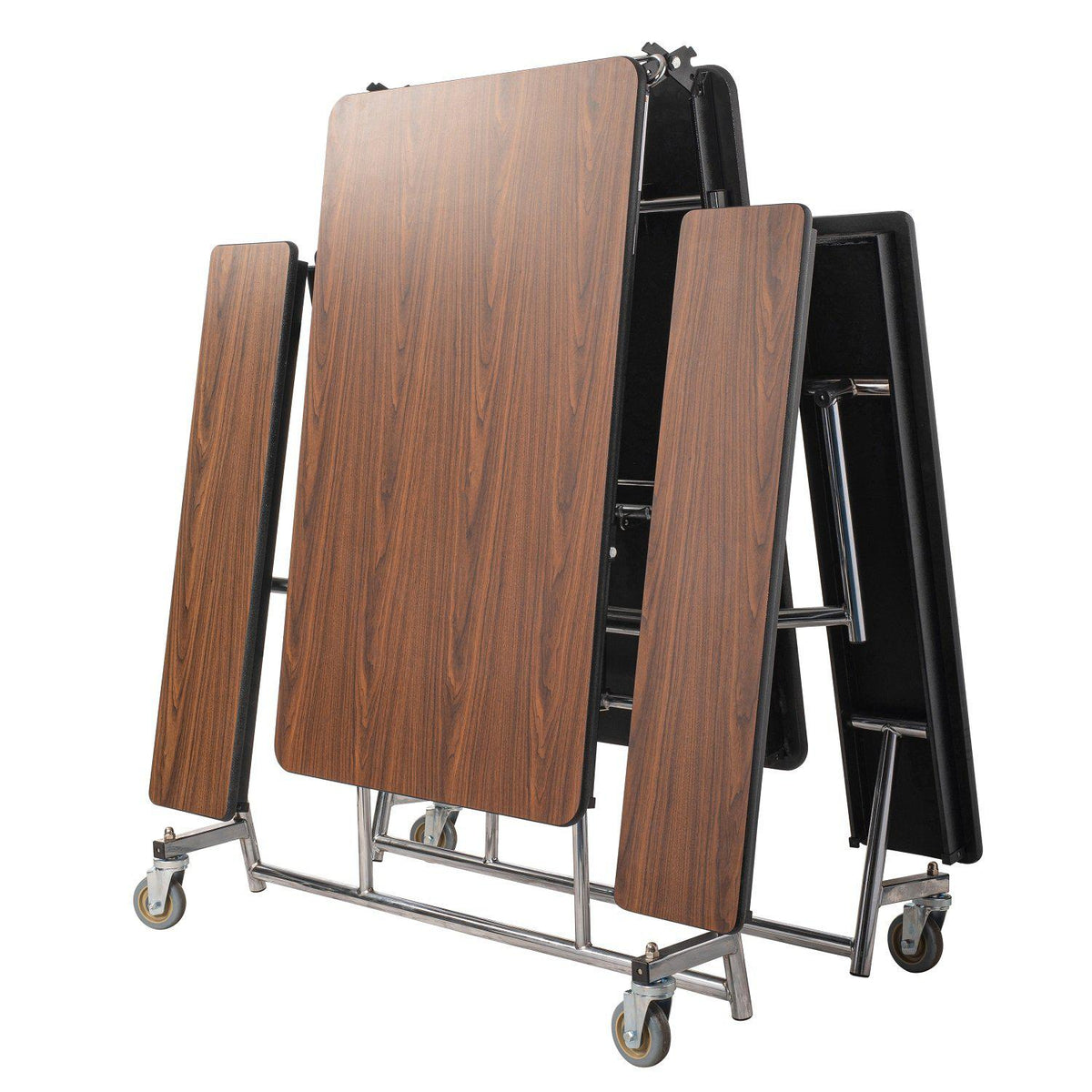 Mobile Cafeteria Table with Benches, 8'L, Particleboard Core, Vinyl T-Mold Edge, Chrome Frame