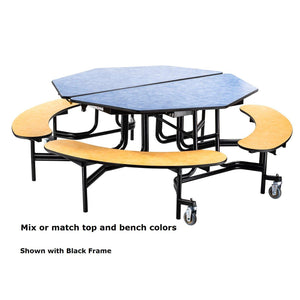 Mobile Cafeteria Table with Benches, 60" Octagon, MDF Core, Black ProtectEdge, Chrome Frame