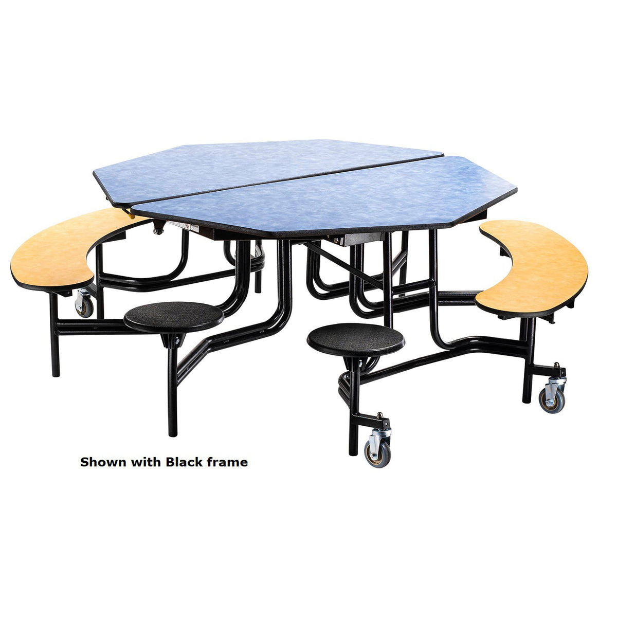 Mobile Combo Cafeteria Table, 60" Octagon with Stools and Benches, Particleboard Core, Vinyl T-Mold Edge, Chrome Frame