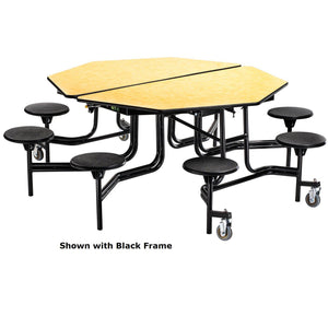 Mobile Cafeteria Table with 8 Stools, 60" Octagon, Particleboard Core, Vinyl T-Mold Edge, Chrome Frame