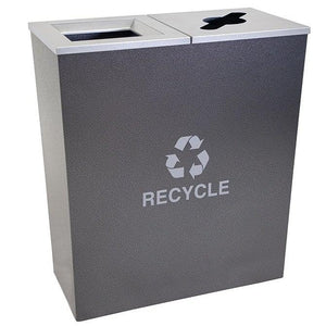 Metro Collection Two Stream Tapered Indoor Recycling Receptacle, Hammered Charcoal Finish with Platinum Lids