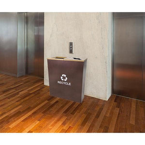 Metro Collection Two Stream Tapered Indoor Recycling Receptacle, Hammered Copper Finish with Gold Lids