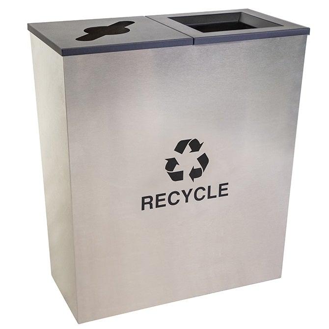 Metro Collection Two Stream Tapered Indoor Recycling Receptacle, Stainless Steel Finish with Black Lids