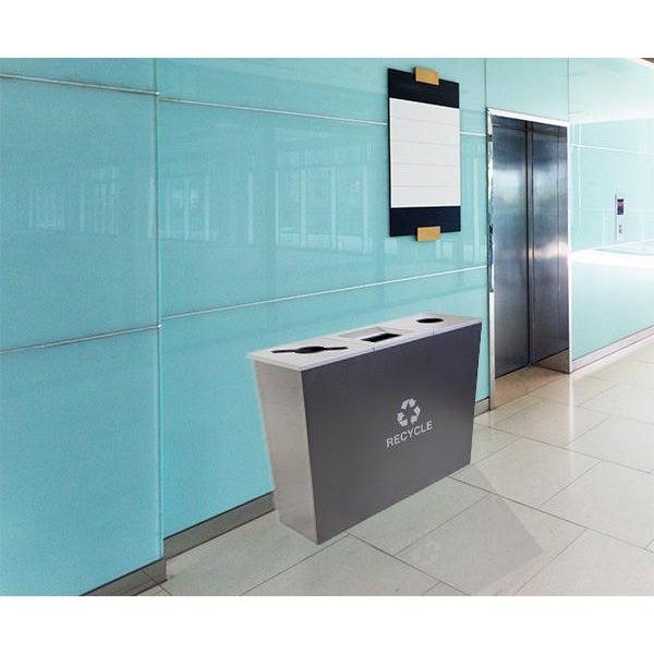 Metro Collection Three Stream Tapered Indoor Recycling Receptacle, Hammered Charcoal Finish with Platinum Lids