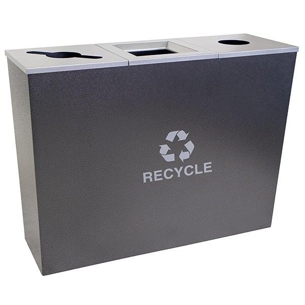 Metro Collection Three Stream Tapered Indoor Recycling Receptacle, Hammered Charcoal Finish with Platinum Lids