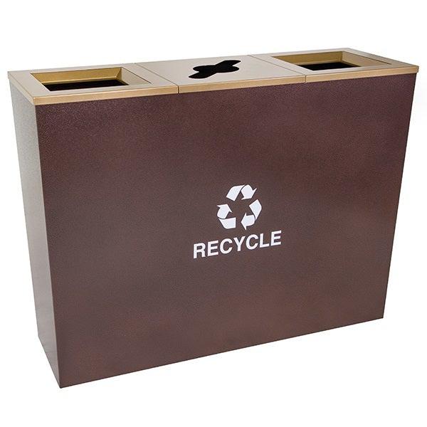 Metro Collection Three Stream Tapered Indoor Recycling Receptacle, Hammered Copper Finish with Gold Lids