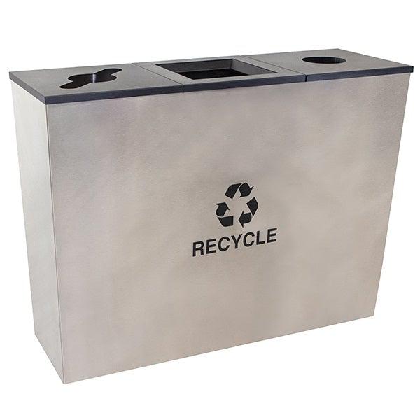 Metro Collection Three Stream Tapered Indoor Recycling Receptacle, Stainless Steel Finish with Black Lids
