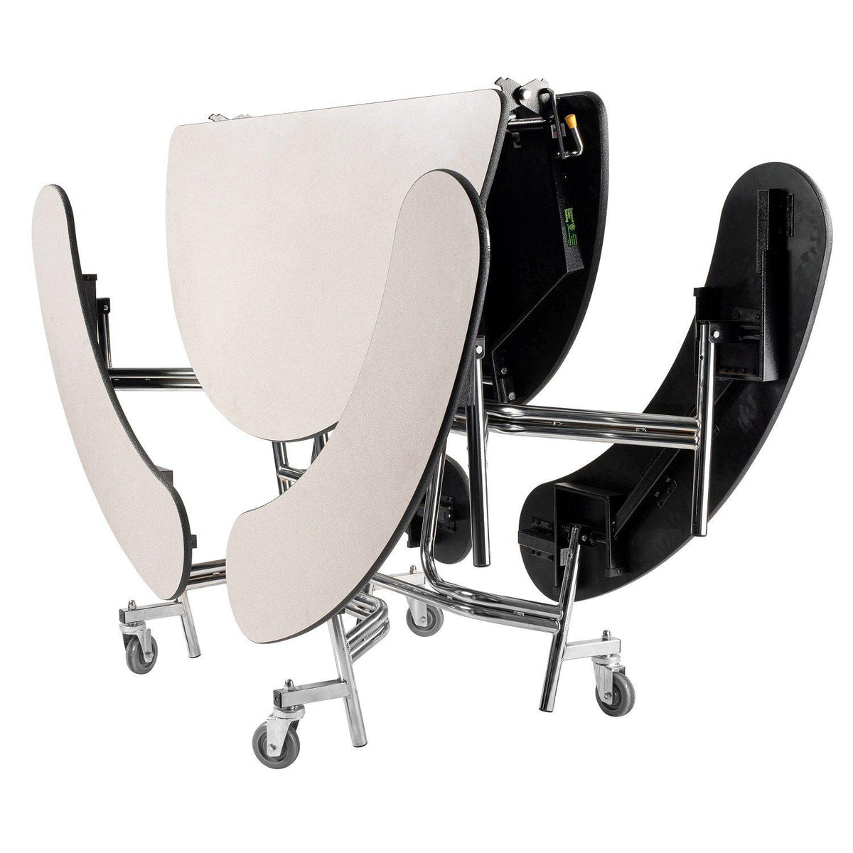 Mobile Cafeteria Table with Benches, 60" Round, Particleboard Core, Vinyl T-Mold Edge, Chrome Frame