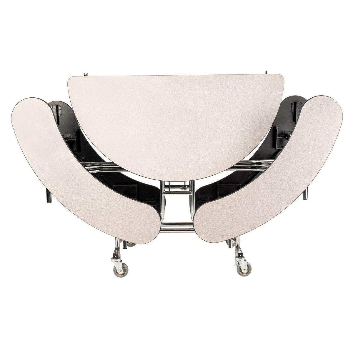 Mobile Cafeteria Table with Benches, 60" Round, MDF Core, Black ProtectEdge, Chrome Frame