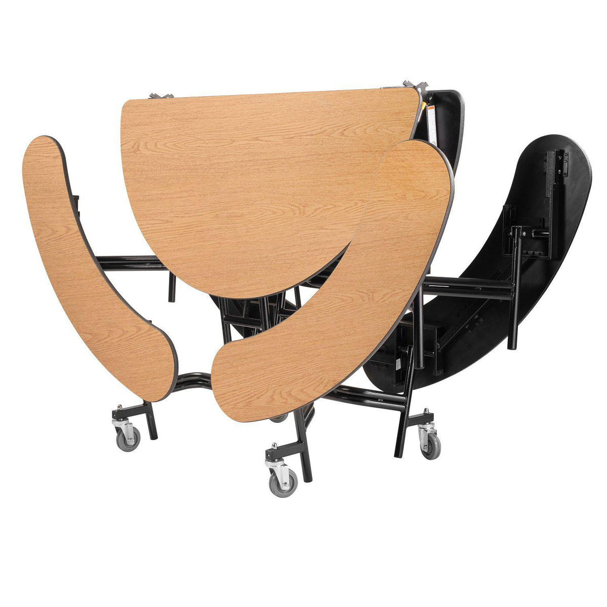 Mobile Cafeteria Table with Benches, 60" Round, Plywood Core, Vinyl T-Mold Edge, Textured Black Frame