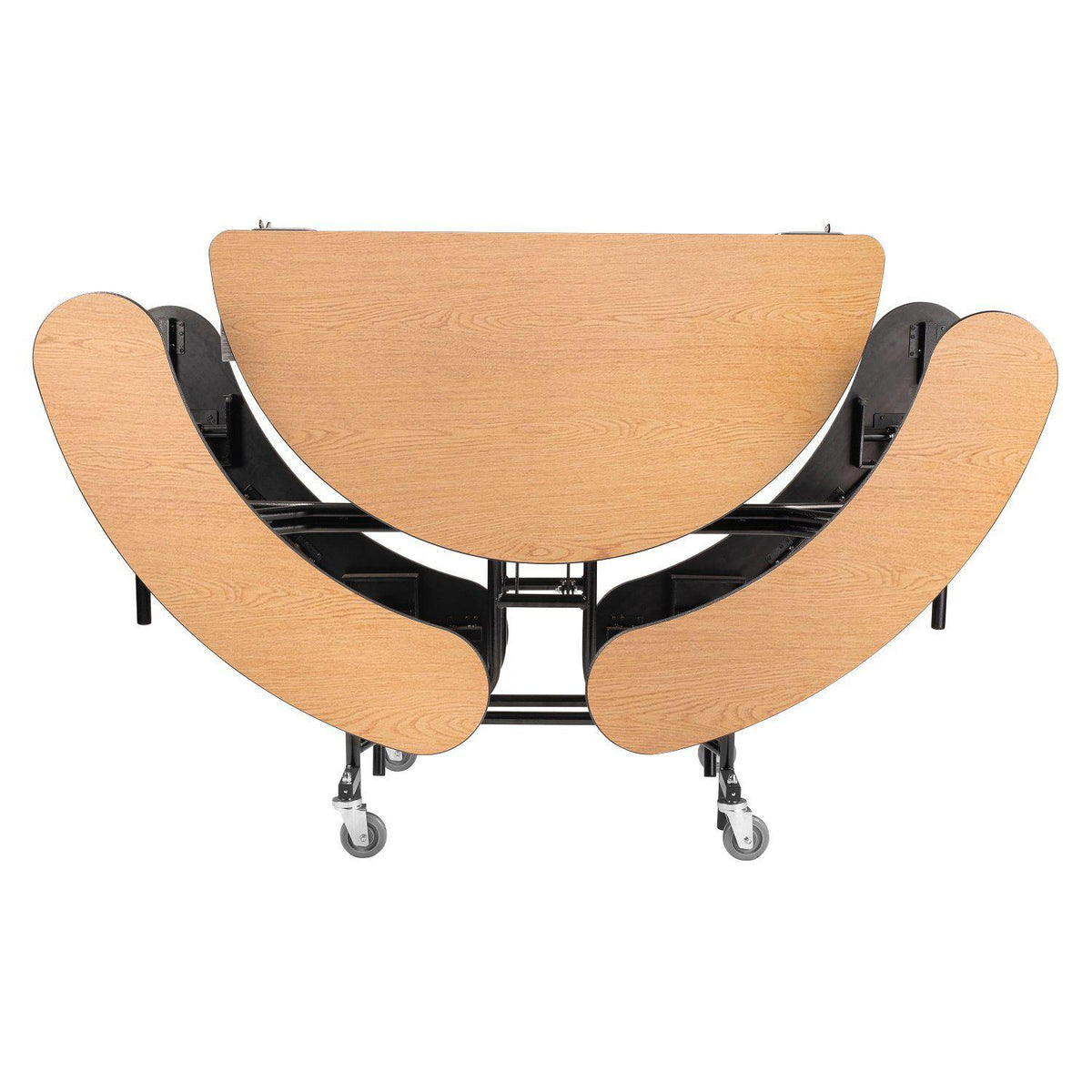 Mobile Cafeteria Table with Benches, 60" Round, MDF Core, Black ProtectEdge, Textured Black Frame