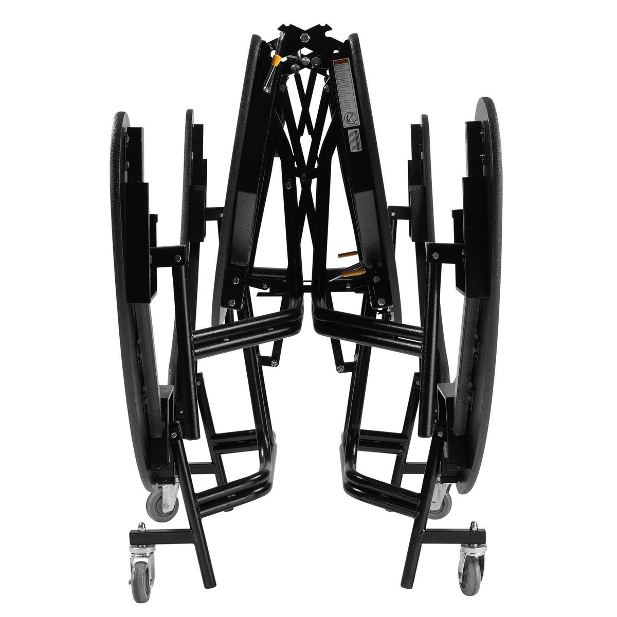 Mobile Cafeteria Table with Benches, 60" Round, MDF Core, Black ProtectEdge, Textured Black Frame