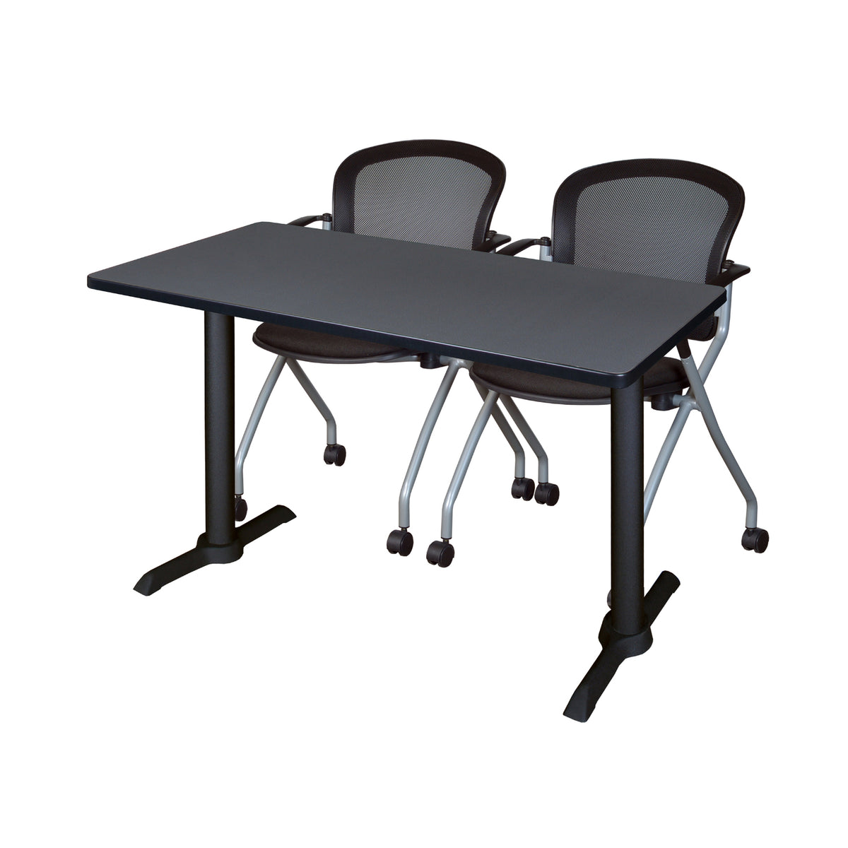 Cain Training Table and Chair Package, Cain 48" x 24" T-Base Training/Seminar Table with 2 Cadence Nesting Chairs