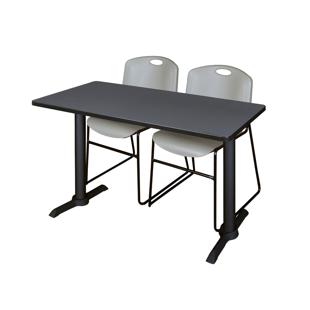 Cain Training Table and Chair Package, Cain 48" x 24" T-Base Training/Seminar Table with 2 Zeng Stack Chairs