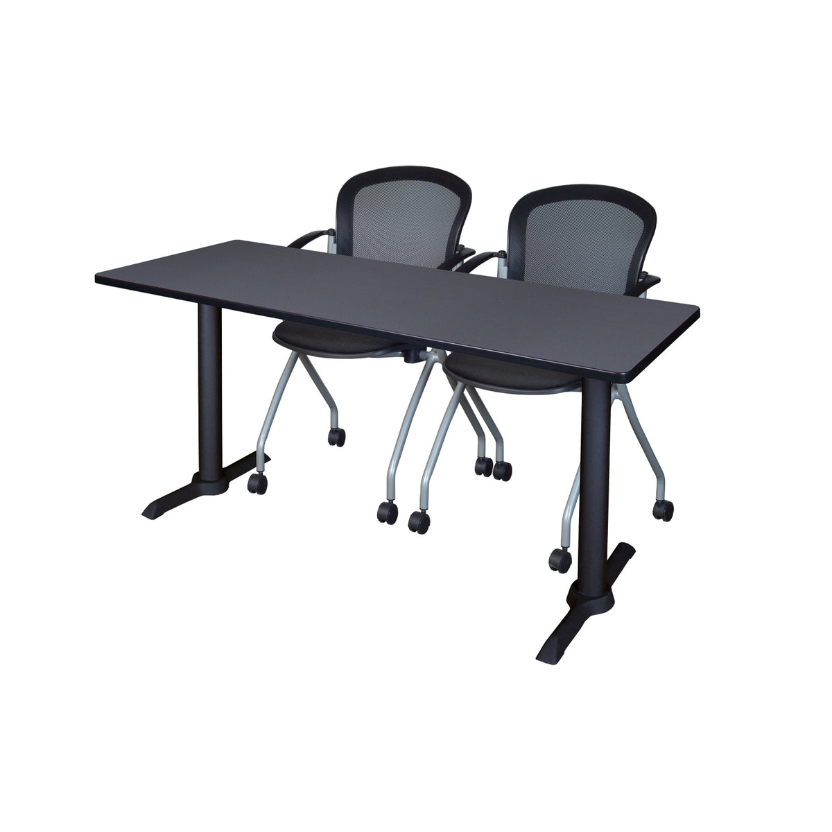 Cain Training Table and Chair Package, Cain 60" x 24" T-Base Training/Seminar Table with 2 Cadence Nesting Chairs
