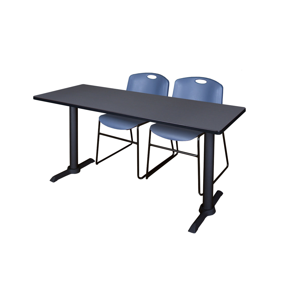 Cain Training Table and Chair Package, Cain 60" x 24" T-Base Training/Seminar Table with 2 Zeng Stack Chairs