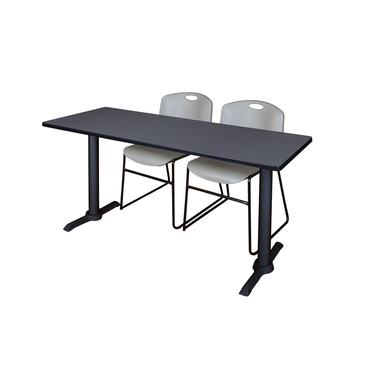 Cain Training Table and Chair Package, Cain 60" x 24" T-Base Training/Seminar Table with 2 Zeng Stack Chairs
