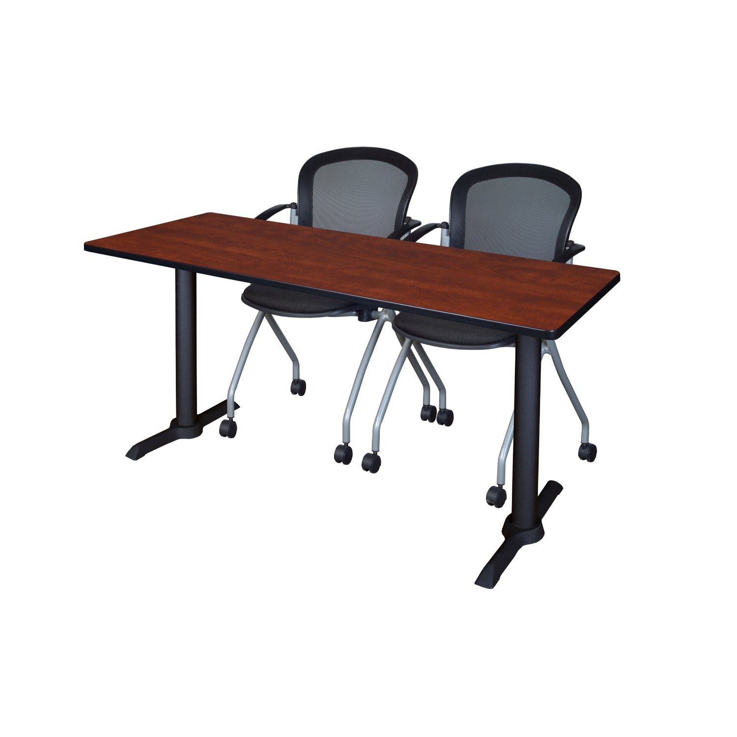Cain Training Table and Chair Package, Cain 66" x 24" T-Base Training/Seminar Table with 2 Cadence Nesting Chairs