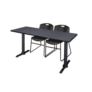 Cain Training Table and Chair Package, Cain 66" x 24" T-Base Training/Seminar Table with 2 Zeng Stack Chairs