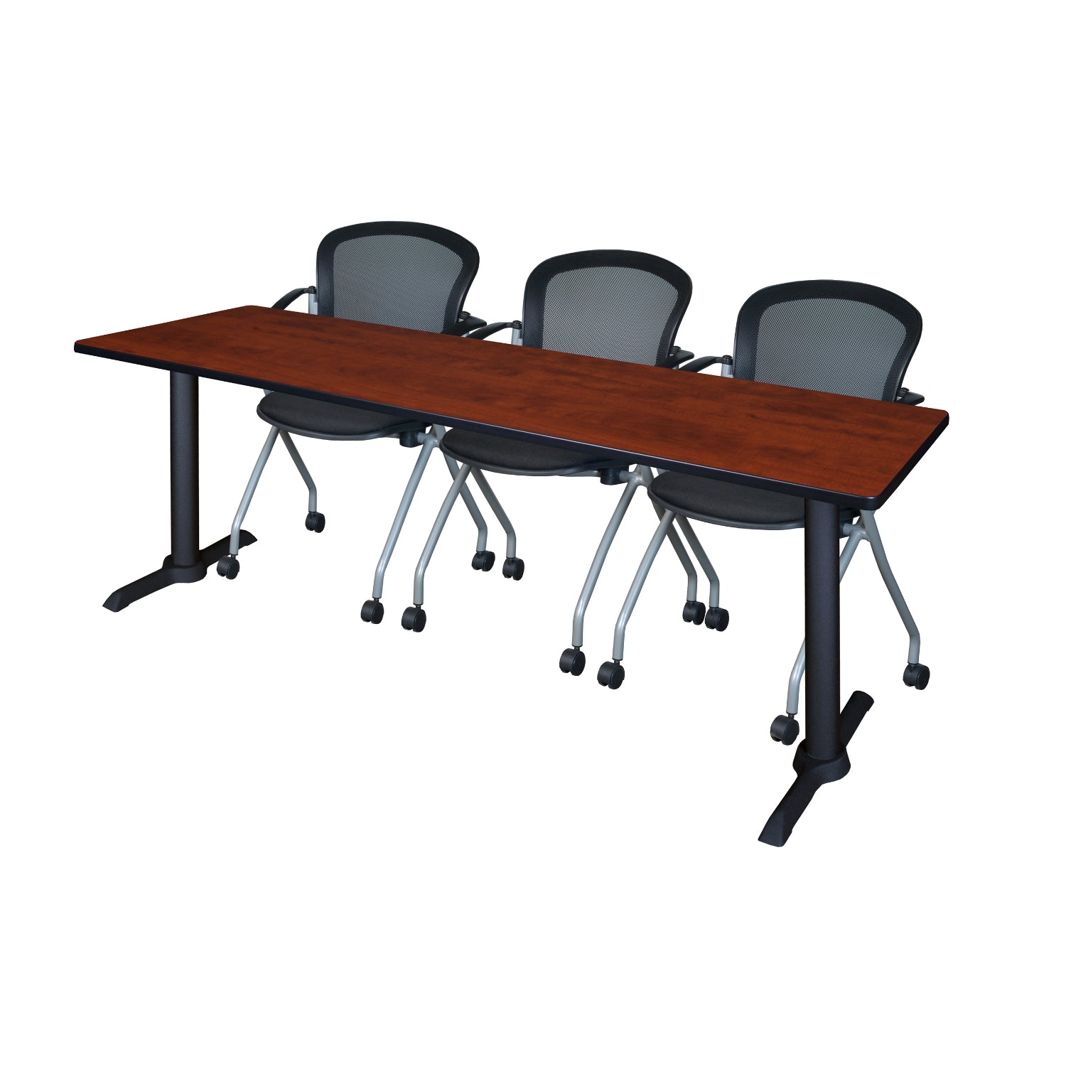 Cain Training Table and Chair Package, Cain 84" x 24" T-Base Training/Seminar Table with 3 Cadence Nesting Chairs
