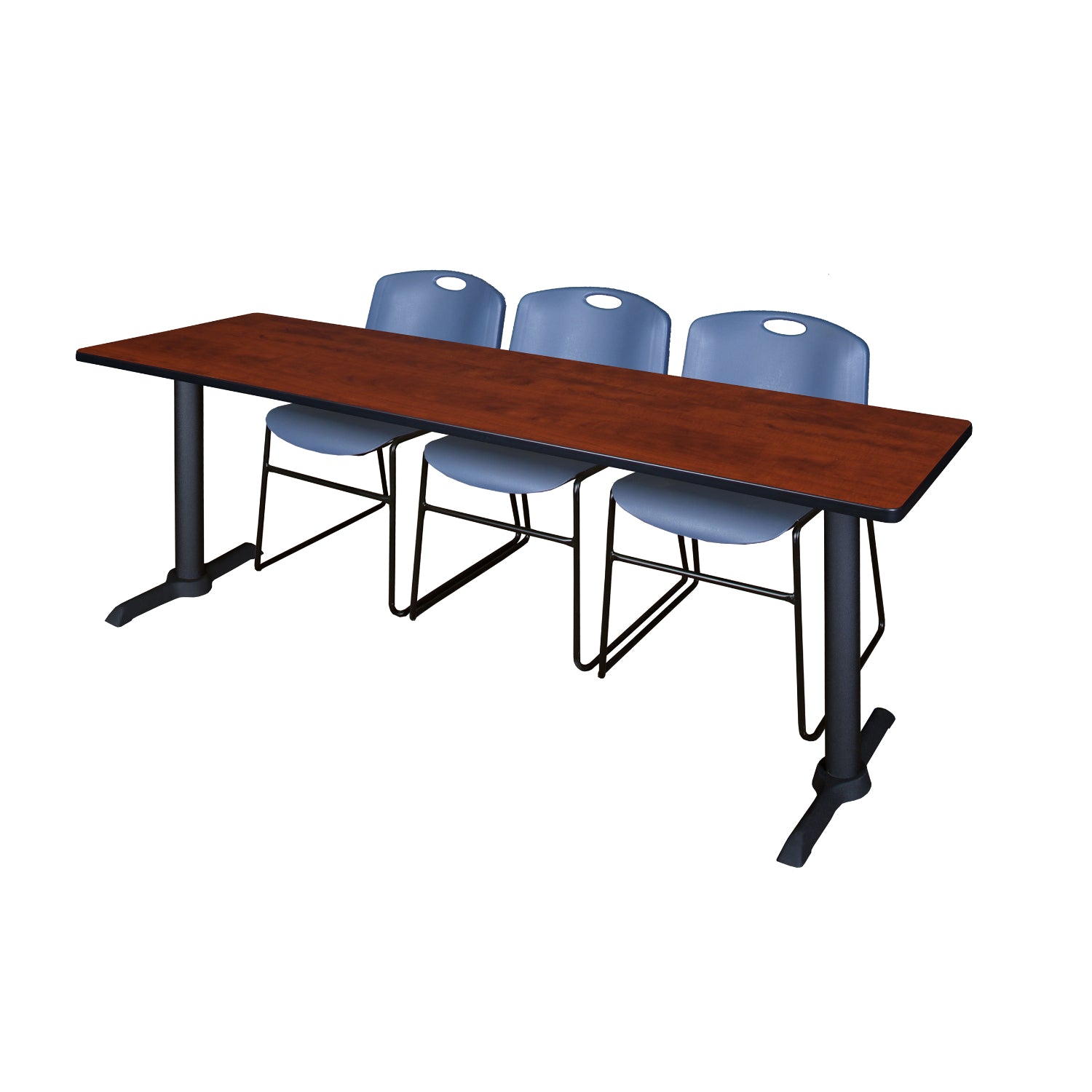Cain Training Table and Chair Package, Cain 84" x 24" T-Base Training/Seminar Table with 3 Zeng Stack Chairs