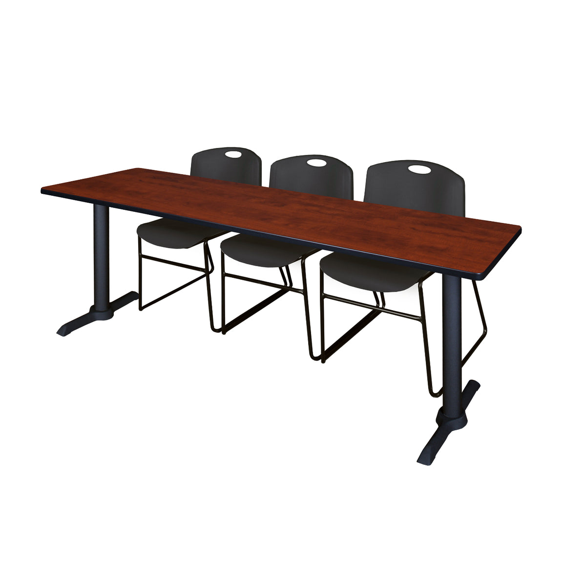 Cain Training Table and Chair Package, Cain 84" x 24" T-Base Training/Seminar Table with 3 Zeng Stack Chairs