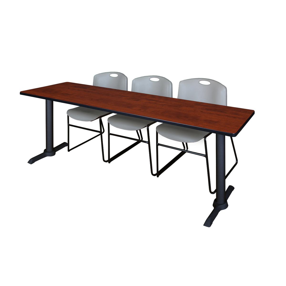 Cain Training Table and Chair Package, Cain 84" x 24" T-Base Training/Seminar Table with 3 Zeng Stack Chairs
