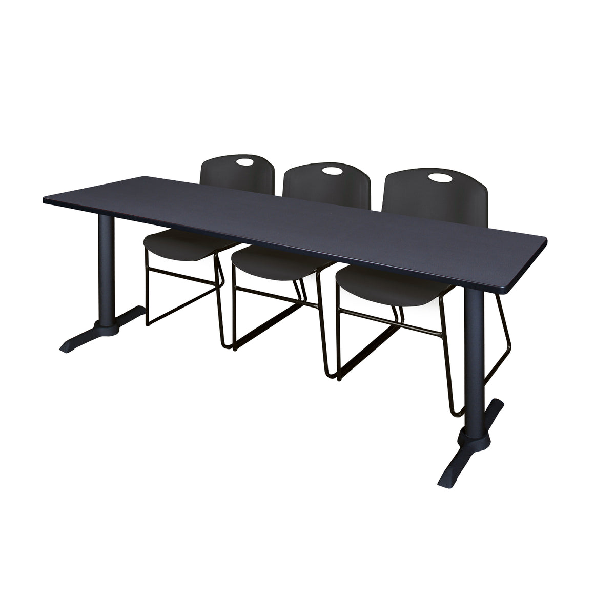 Cain Training Table and Chair Package, Cain 84" x 24" T-Base Training/Seminar Table with 3 Zeng Stack Chairs