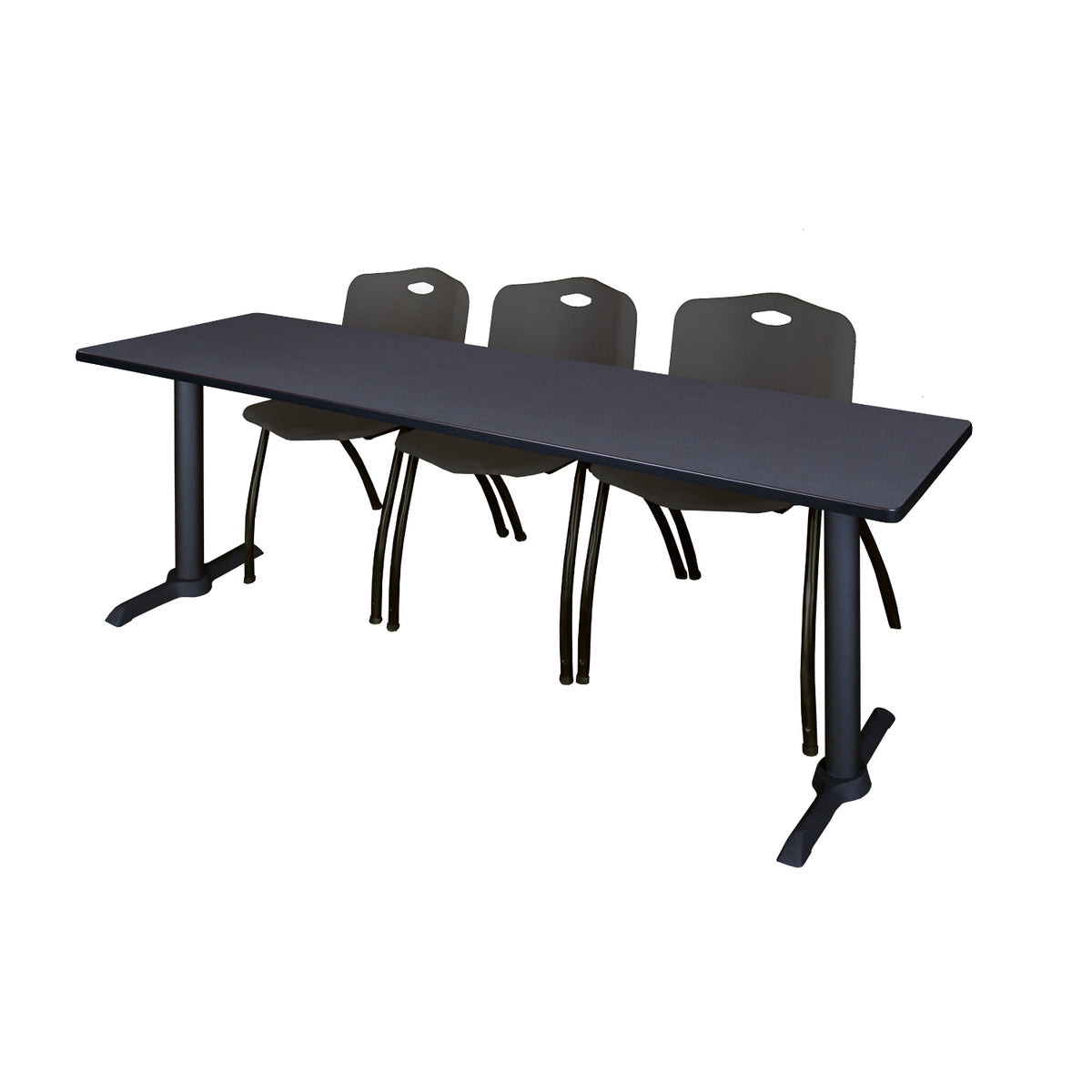 Cain Training Table and Chair Package, Cain 84" x 24" T-Base Training/Seminar Table with 3  "M" Stack Chairs