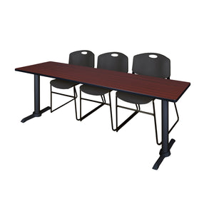 Cain Training Table and Chair Package, Cain 84" x 24" T-Base Training/Seminar Table with 3 Zeng Stack Chairs