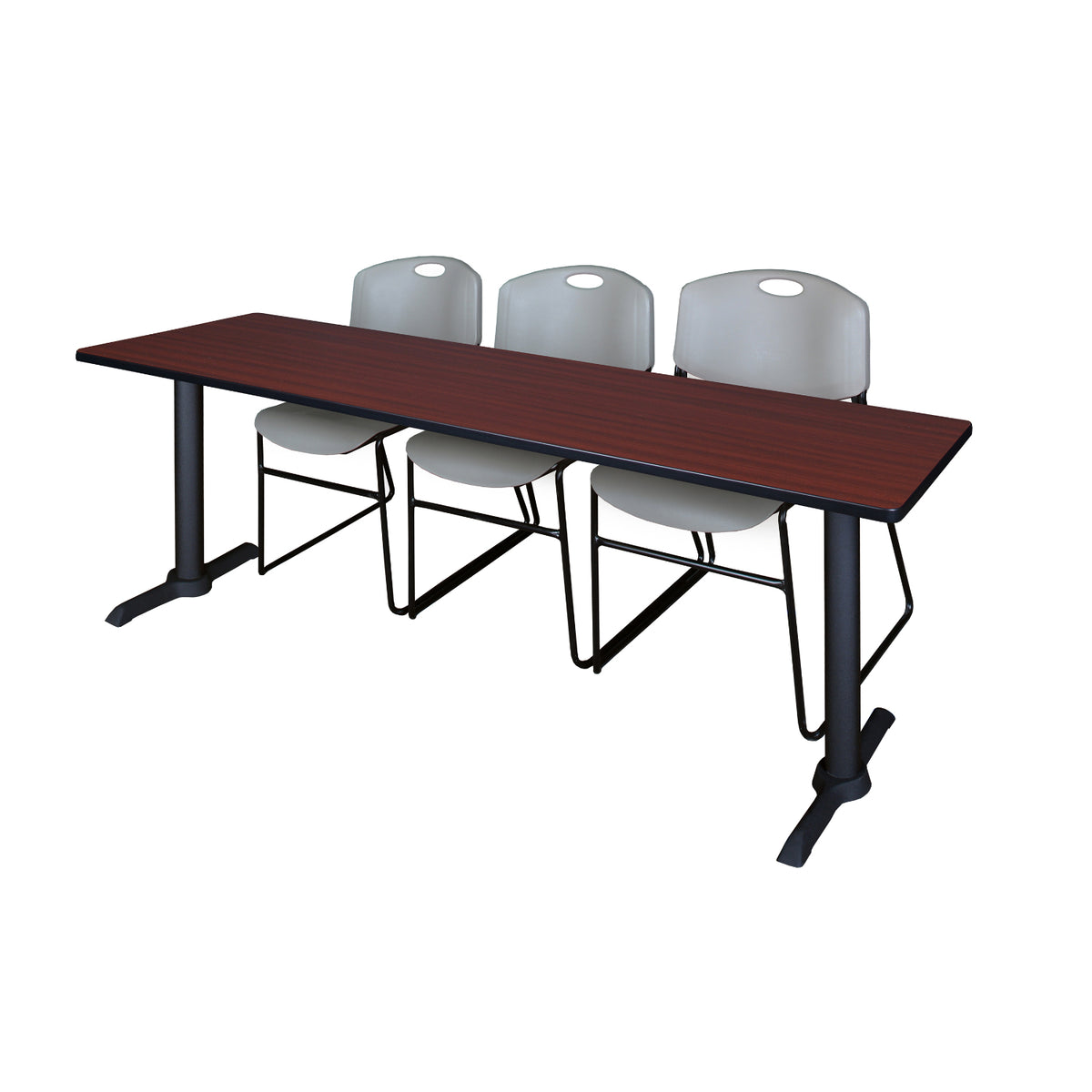 Cain Training Table and Chair Package, Cain 84" x 24" T-Base Training/Seminar Table with 3 Zeng Stack Chairs