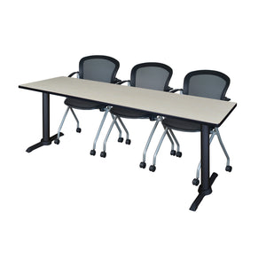 Cain Training Table and Chair Package, Cain 84" x 24" T-Base Training/Seminar Table with 3 Cadence Nesting Chairs