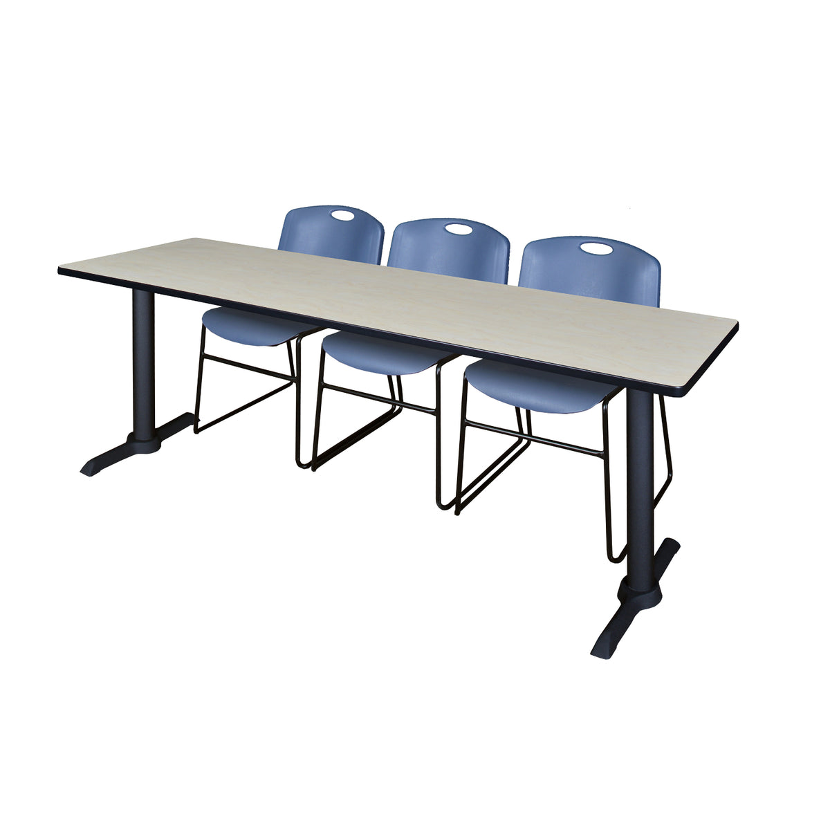 Cain Training Table and Chair Package, Cain 84" x 24" T-Base Training/Seminar Table with 3 Zeng Stack Chairs