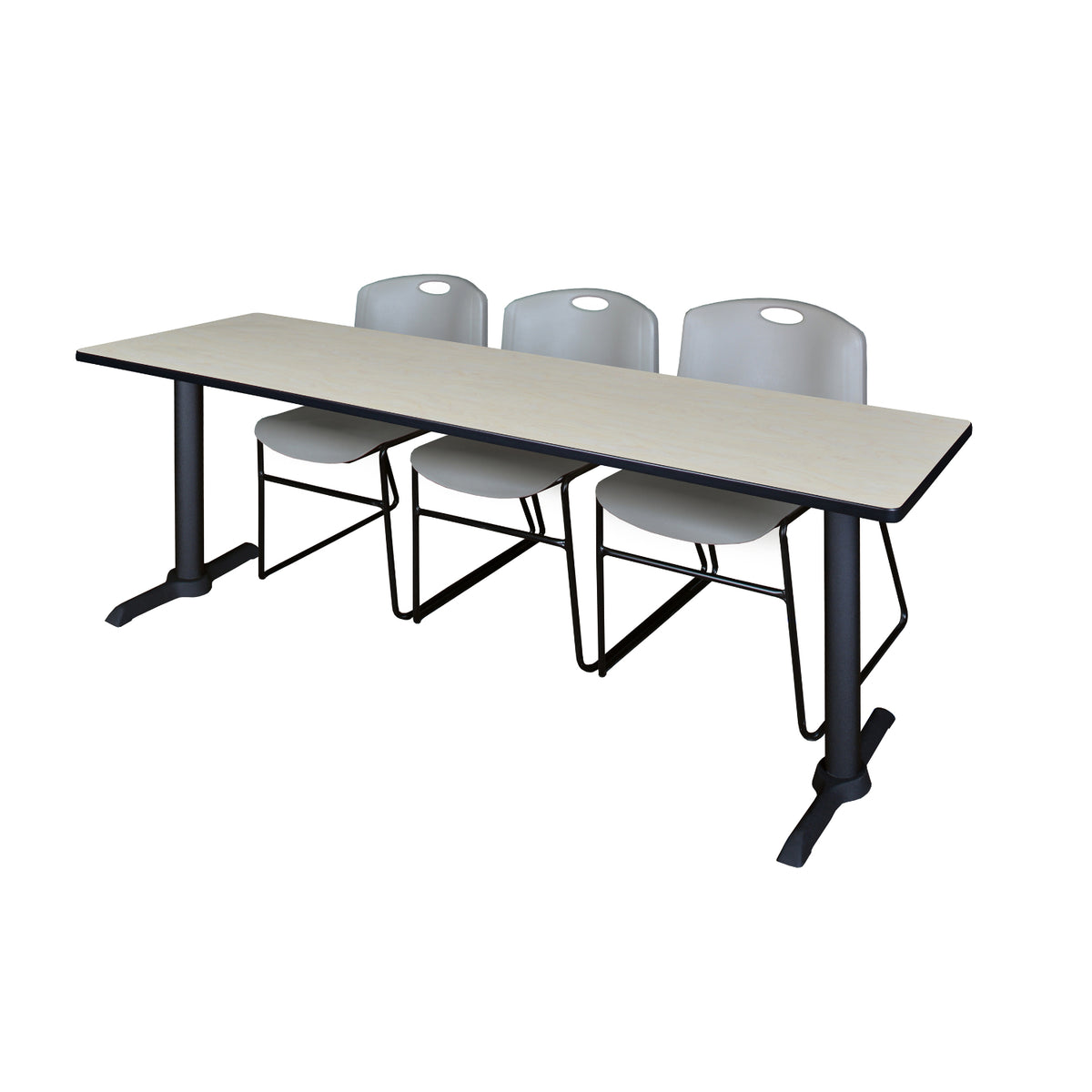 Cain Training Table and Chair Package, Cain 84" x 24" T-Base Training/Seminar Table with 3 Zeng Stack Chairs