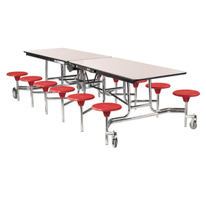 Mobile Cafeteria Table with 12 Stools, 10'L Rectangular, MDF Core, Black ProtectEdge, Chrome Frame