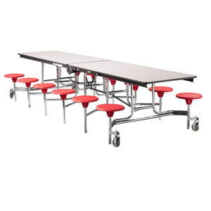 Mobile Cafeteria Table with 12 Stools, 12'L Rectangular, MDF Core, Black ProtectEdge, Chrome Frame