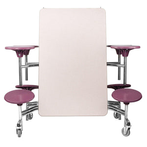 Mobile Cafeteria Table with 8 Stools, 8'L Rectangular, MDF Core, ProtectEdge, Chrome Frame