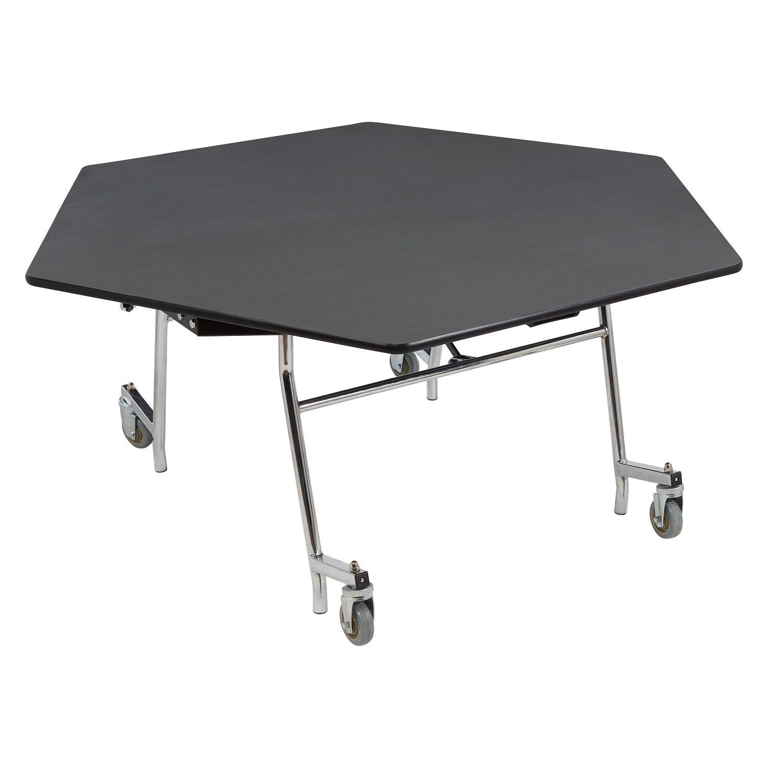 Mobile EasyFold Table, 60" Hexagon, MDF Core, Black ProtectEdge, Chrome Frame